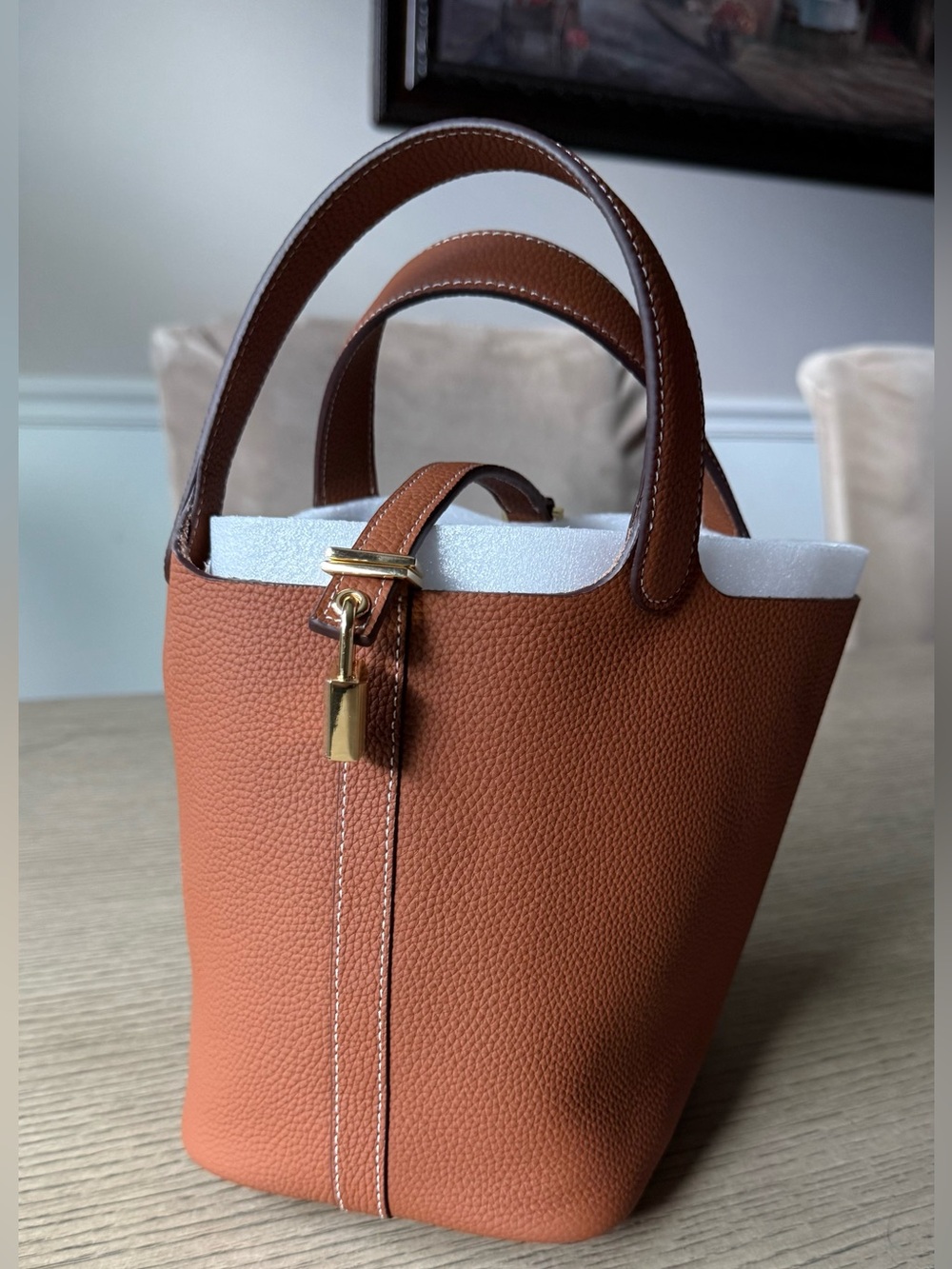 Brown Genuine Leather Bucket Bag (Designer Inspired)